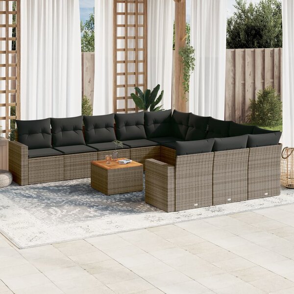 VidaXL 12-dijelni set vrtnih sofa od poliratana s jastucima sivi
