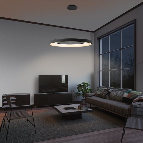 Mantra Iluminación Niseko II pametna viseća LED lampa, 50 cm, crna, CCT, prigušiva, prigušiva, Crno, Dnevni boravak/blagovaonica, Aluminij