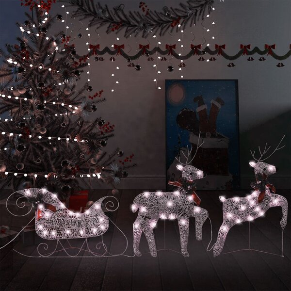 VidaXL Božićni vanjski ukrasni sobovi i saonice 60 LED žarulja zlatni