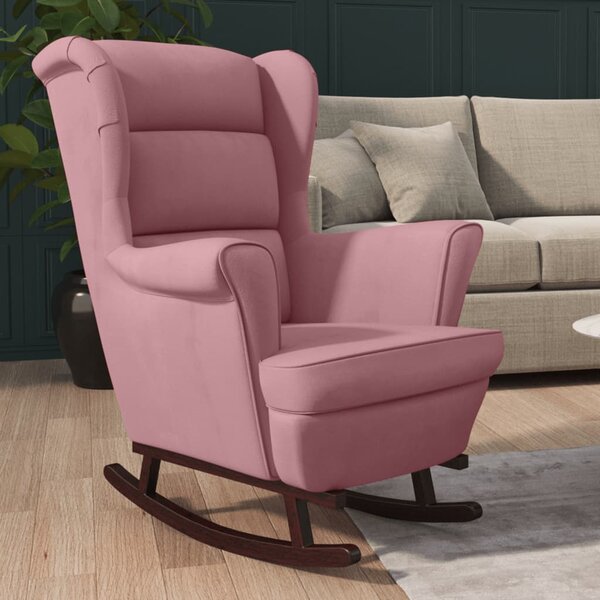 VidaXL Fotelja za ljuljanje s drvenim nogama ružičasta baršunasta
