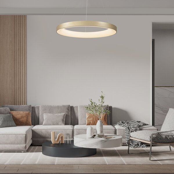 Mantra Iluminación Niseko II Smart LED viseća svjetiljka, Ø 50 cm, zlatne boje, CCT, prigušiva, Zlato / mjed, Dnevni boravak/blagovaonica, Aluminij