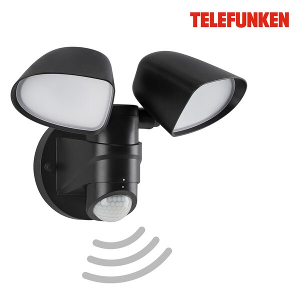 Telefunken LED senzorski vanjski zidni reflektor Bilbao 2 žarulje crna, Crno, Plastika, Vanjski reflektor/šiljak za tlo