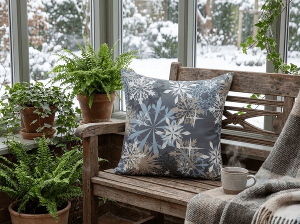 Jastučnica od mikrovlakana SNOWFLAKE 45x45 cm, modro-siva