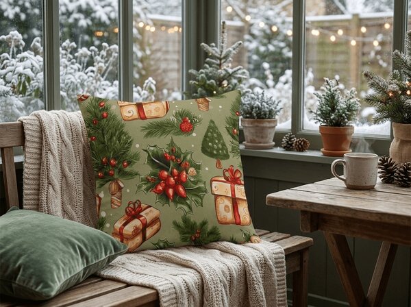 Jastučnica od mikrovlakana CHRISTMAS PRESENTS 45x45 cm, zelena