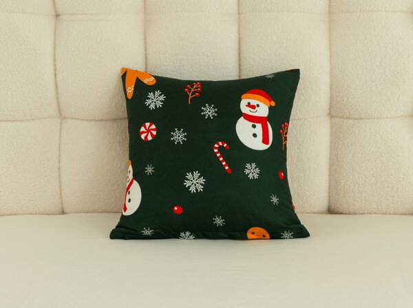 Jastučnica od mikrovlakana SNOWMAN AND GINGERBREAD 45x45 cm, zelena