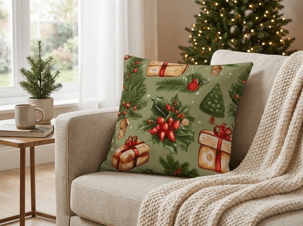 Jastučnica od mikrovlakana CHRISTMAS PRESENTS 45x45 cm, zelena