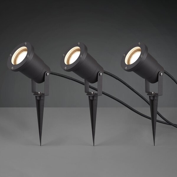 Trio Lighting Ubangi vanjski reflektor s uzemljenim šiljkom u kompletu od 3 komada, Crno, Metal
