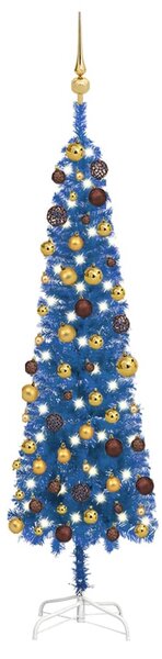 VidaXL Tanko božićno drvce s LED svjetlima i kuglicama plavo 150 cm