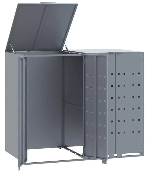 Spremište za kante za smeće - Spremište za 2 kante za otpad sivo 138x79x117 cm čelično - Siva 2 poklopac s plinskim podizanjem