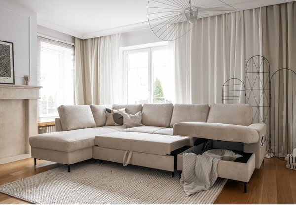 Bež sklopiva kutna garnitura od samta (s lijevim kutom) Lofty Lilly – Miuform