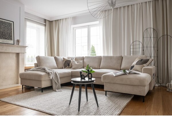 Bež sklopiva kutna garnitura od samta (s lijevim kutom) Lofty Lilly – Miuform