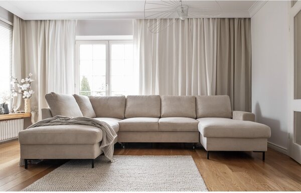 Bež sklopiva kutna garnitura od samta (s lijevim kutom) Lofty Lilly – Miuform