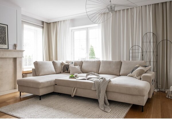 Bež sklopiva kutna garnitura od samta (s lijevim kutom) Lofty Lilly – Miuform