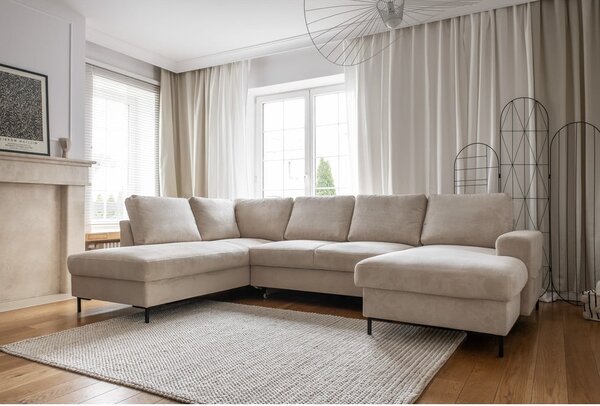 Bež sklopiva kutna garnitura od samta (s lijevim kutom) Lofty Lilly – Miuform