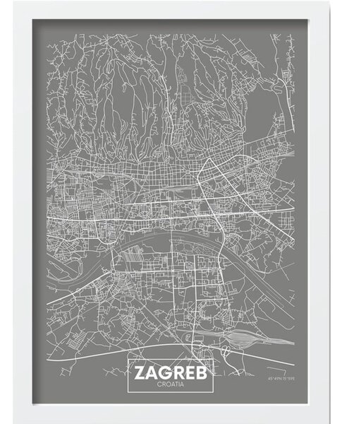 Plakat u okviru 40x55 cm Zagreb - Wallity