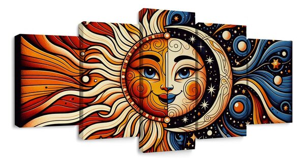 5-dijelna slika sunce i mjesec