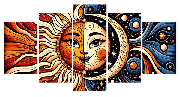 5-dijelna slika sunce i mjesec
