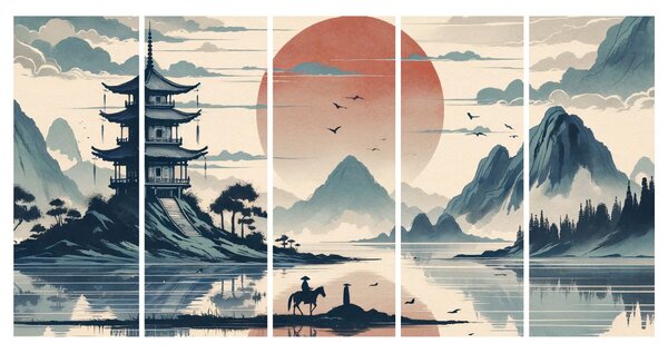 5-dijelna slika tihi večer u Japanu