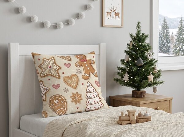 Pamučna jastučnica GINGERBREAD JOY 45x45 cm, bež