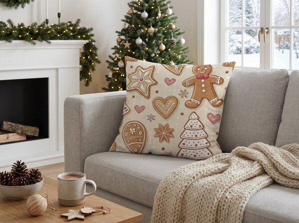 Pamučna jastučnica GINGERBREAD JOY 45x45 cm, bež