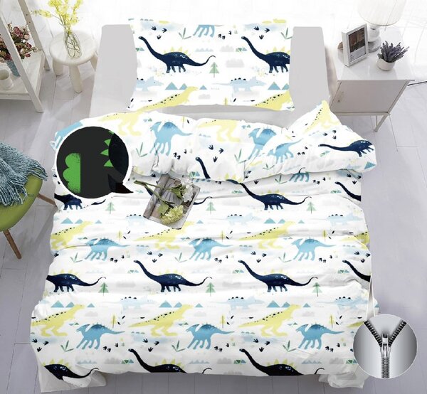 Svjetleća pamučna posteljina DINO bijela Dimenzije posteljine: 70 x 90 cm | 140 x 200 cm