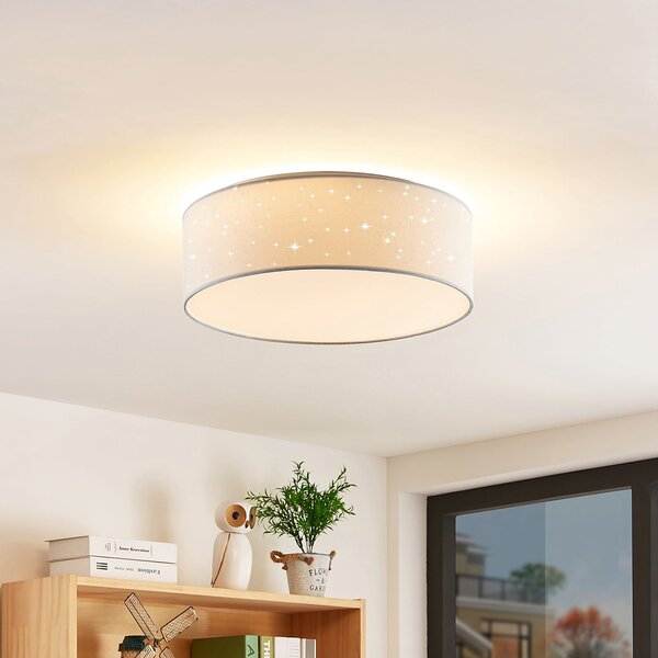 Lindby LED stropna lampa Ellamina, 40 cm, bijela, tekstil, Bijela, Dnevni boravak/blagovaonica, Tkanina / tekstil