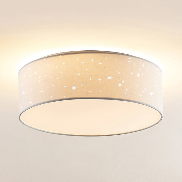 Lindby LED stropna lampa Ellamina, 40 cm, bijela, tekstil, Bijela, Dnevni boravak/blagovaonica, Tkanina / tekstil