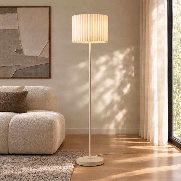 Lindby Podna svjetiljka Libbie, bež, visina 150 cm, lan, E27, Bež, Dnevni boravak/blagovaonica, Tkanina / tekstil