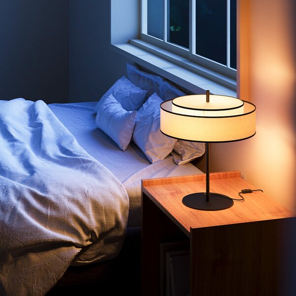 Maytoni Podna lampa Bergamo, bijela/crna, tkanina, visina 39 cm, E14, Bijela, Dnevni boravak/blagovaonica, Tkanina / tekstil
