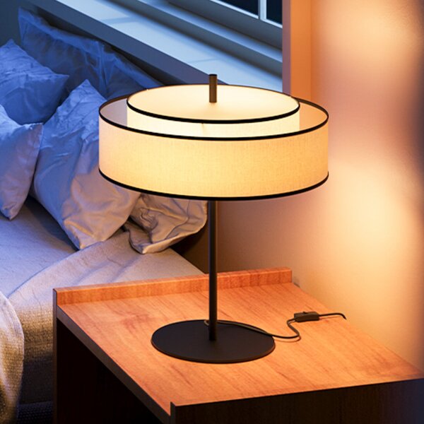 Maytoni Podna lampa Bergamo, bijela/crna, tkanina, visina 39 cm, E14, Bijela, Dnevni boravak/blagovaonica, Tkanina / tekstil