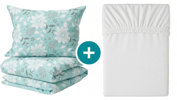 Sada krep posteljine GABRIELA plava + plahta Jersey 90 x 200 cm bijela, za jedan krevet