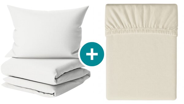 Set krep posteljine DENYX BLEND svijetlo krem, hotelski džep + Jersey plahta 90 x 200 cm sivo-bež, jednokrevetno