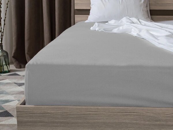 Set krep posteljine LINIE plave + Jerseyeva plahta 90 x 200 cm svijetlosiva, za jedan krevet