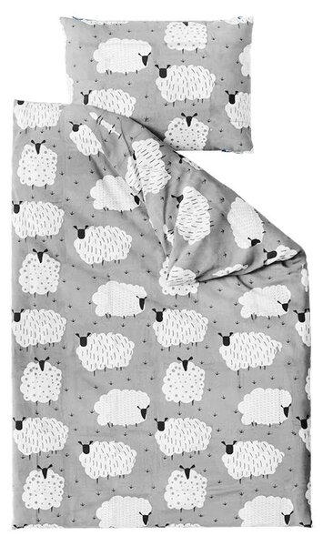 Set krep posteljine WHITE SHEEPS POLY sivo + plahta Jersey 90 x 200 cm siva, za jedan krevet