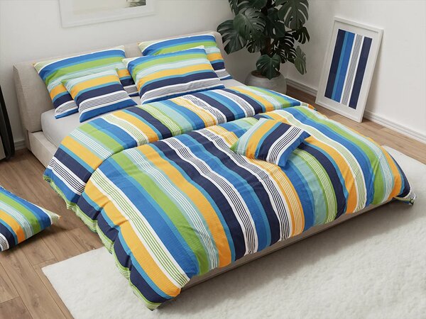 Set krep posteljine LINIE plave + Jerseyeva plahta 90 x 200 cm svijetlosiva, za jedan krevet
