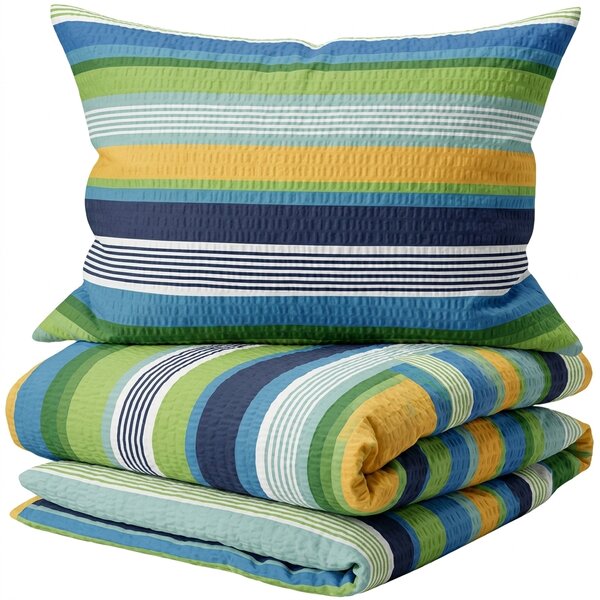 Set krep posteljine LINIE plave + Jerseyeva plahta 90 x 200 cm svijetlosiva, za jedan krevet