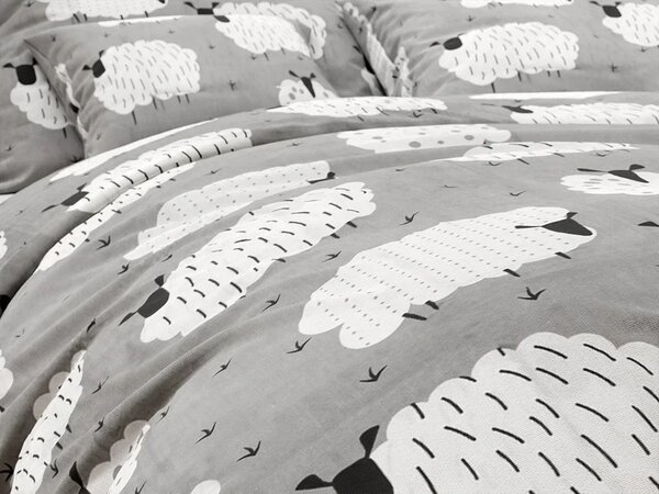 Set krep posteljine WHITE SHEEPS POLY sivo + plahta Jersey 90 x 200 cm siva, za jedan krevet