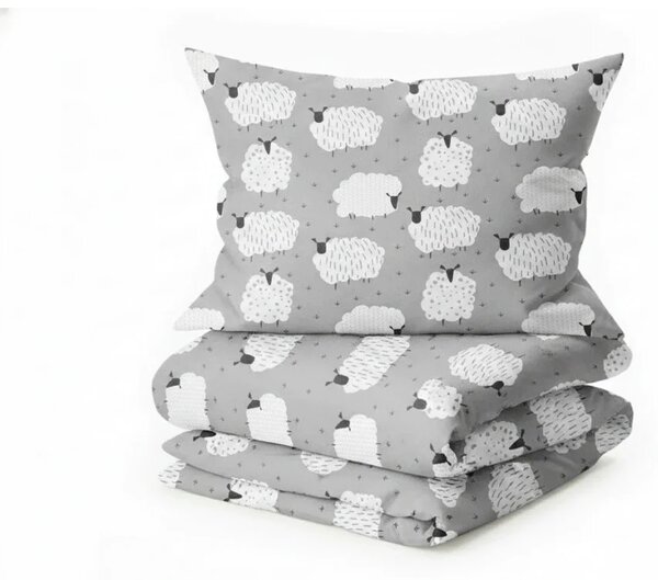 Set krep posteljine WHITE SHEEPS POLY sivo + plahta Jersey 90 x 200 cm siva, za jedan krevet