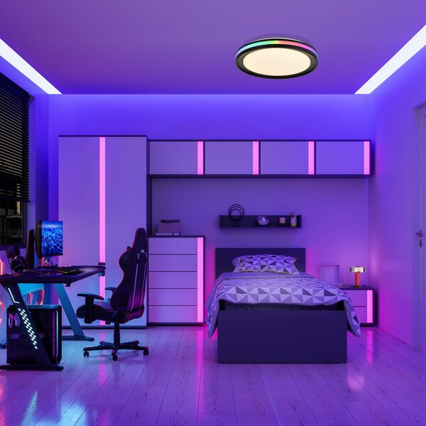 Mantra Iluminación LED stropna svjetiljka Gamer, RGB, CCT, daljinski upravljač, crna, prigušiva, Crno, Dnevni boravak/blagovaonica, Metal
