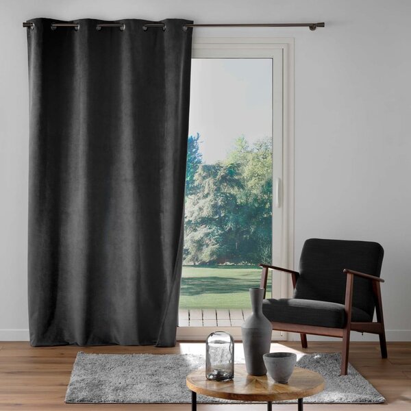 Antracitno siva zavjesa od samta 140x260 cm Olympe – douceur d'intérieur