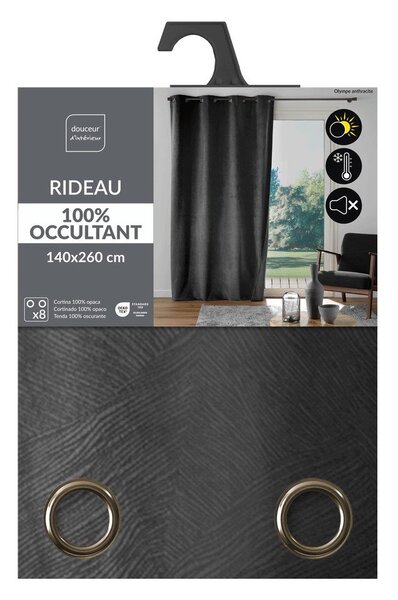 Antracitno siva zavjesa od samta 140x260 cm Olympe – douceur d'intérieur