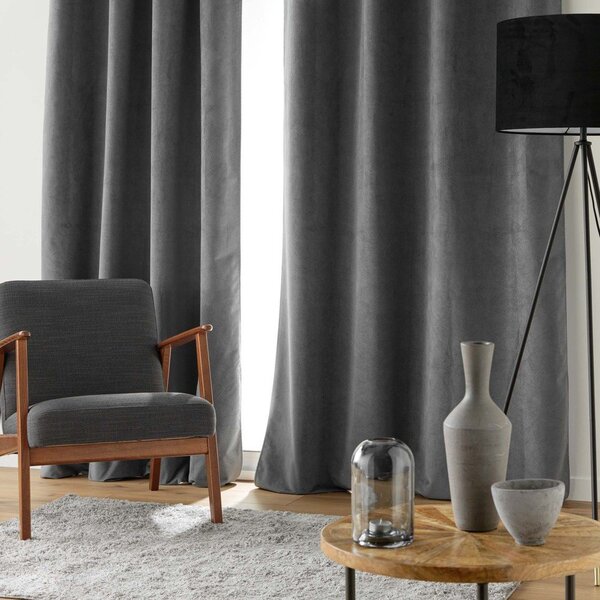 Antracitno siva zavjesa od samta 140x260 cm Olympe – douceur d'intérieur