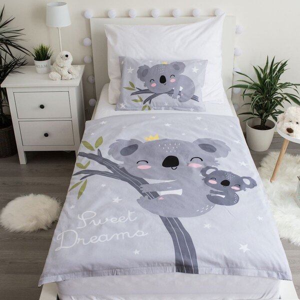 Siva pamučna dječja posteljina za dječji krevetić 100x135 cm Koala "Sweet Dreams" – Jerry Fabrics