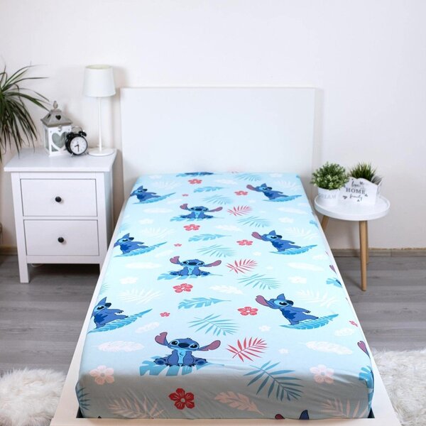 Plava pamučna dječja plahta s gumom za krevet za jednu osobu 90x200 cm Lilo & Stitch "Blue" – Jerry Fabrics