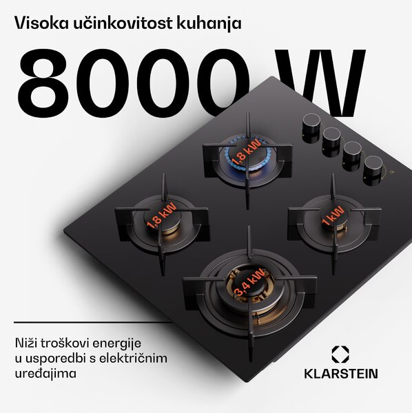 Klarstein Goldflame 4, plinska ploča za kuhanje, 4 plamenika