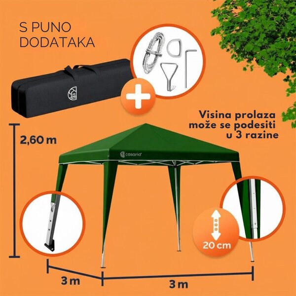 Party šator / paviljon CAPRI, 3x3 m, zeleni Casaria