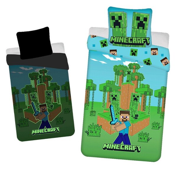 Pamučna dječja posteljina sa svjetlećim efektom za krevet za jednu osobu 140x200 cm Minecraft "Jungle Fight" – Jerry Fabrics