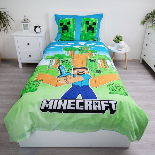 Pamučna dječja posteljina sa svjetlećim efektom za krevet za jednu osobu 140x200 cm Minecraft "Jungle Fight" – Jerry Fabrics