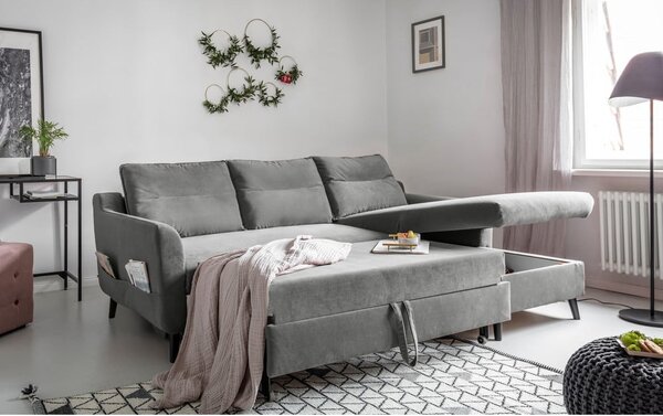 Svijetlosiva baršunasta kutna garnitura Miuform Stylish Tent, desni kut