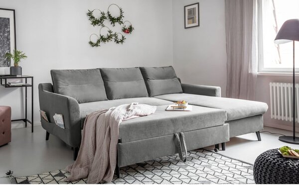 Svijetlosiva baršunasta kutna garnitura Miuform Stylish Tent, desni kut